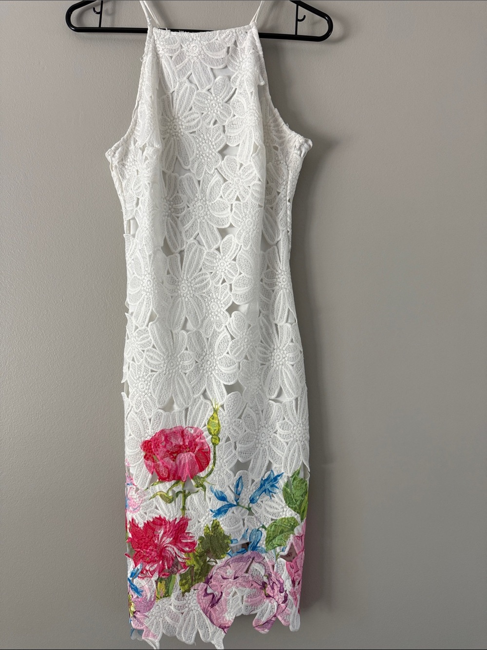White Floral Lace Halter Dress
